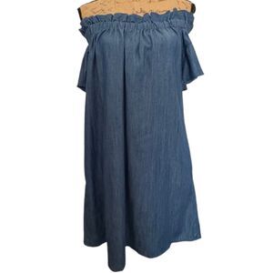 Corey Lynn Calter Chambray Off Shoulder Mini Dress Pockets Cotton Size Medium